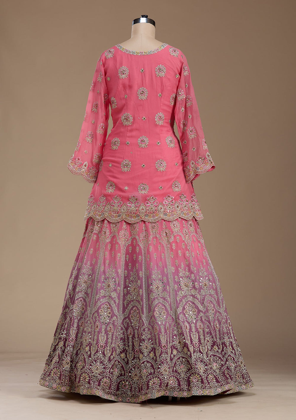 Pink Zariwork Crepe Readymade Lehenga-koskii