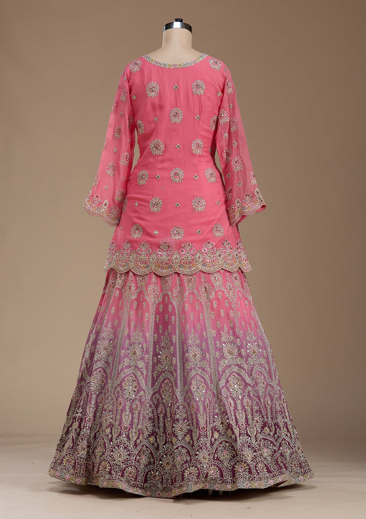 Pink Zariwork Crepe Readymade Lehenga-koskii