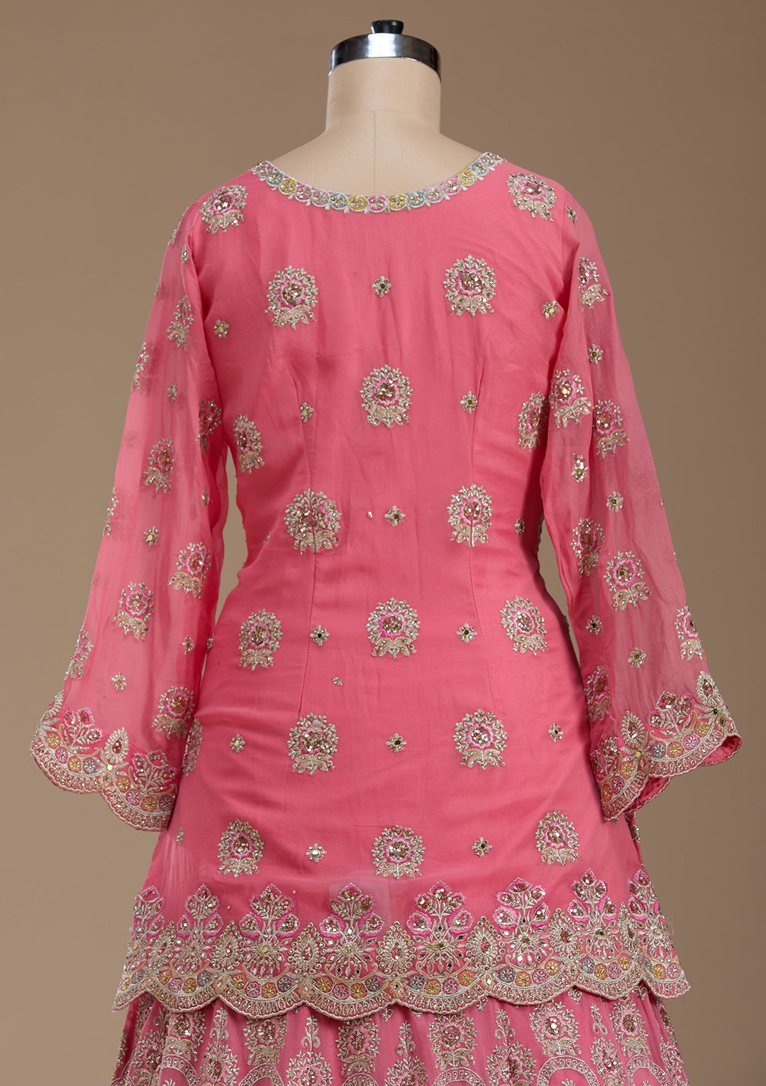 Pink Zariwork Crepe Readymade Lehenga-koskii