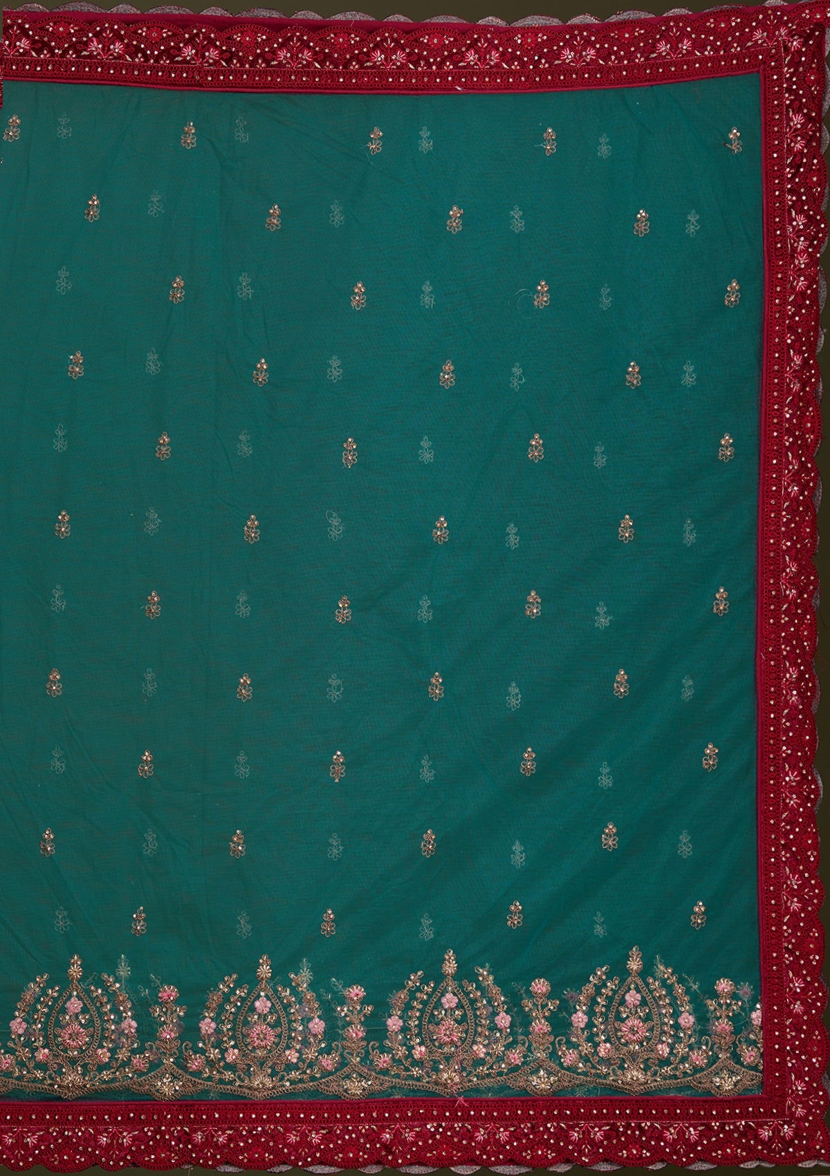 Peacock Blue Cording Velvet Readymade Lehenga-Koskii