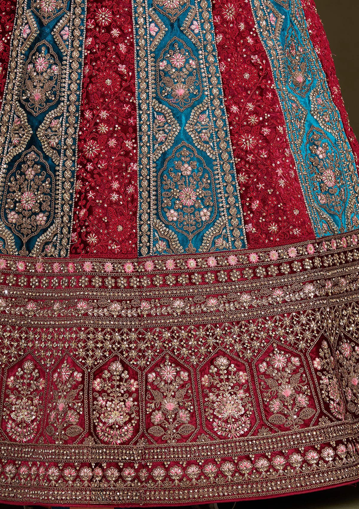 Peacock Blue Cording Velvet Readymade Lehenga-Koskii