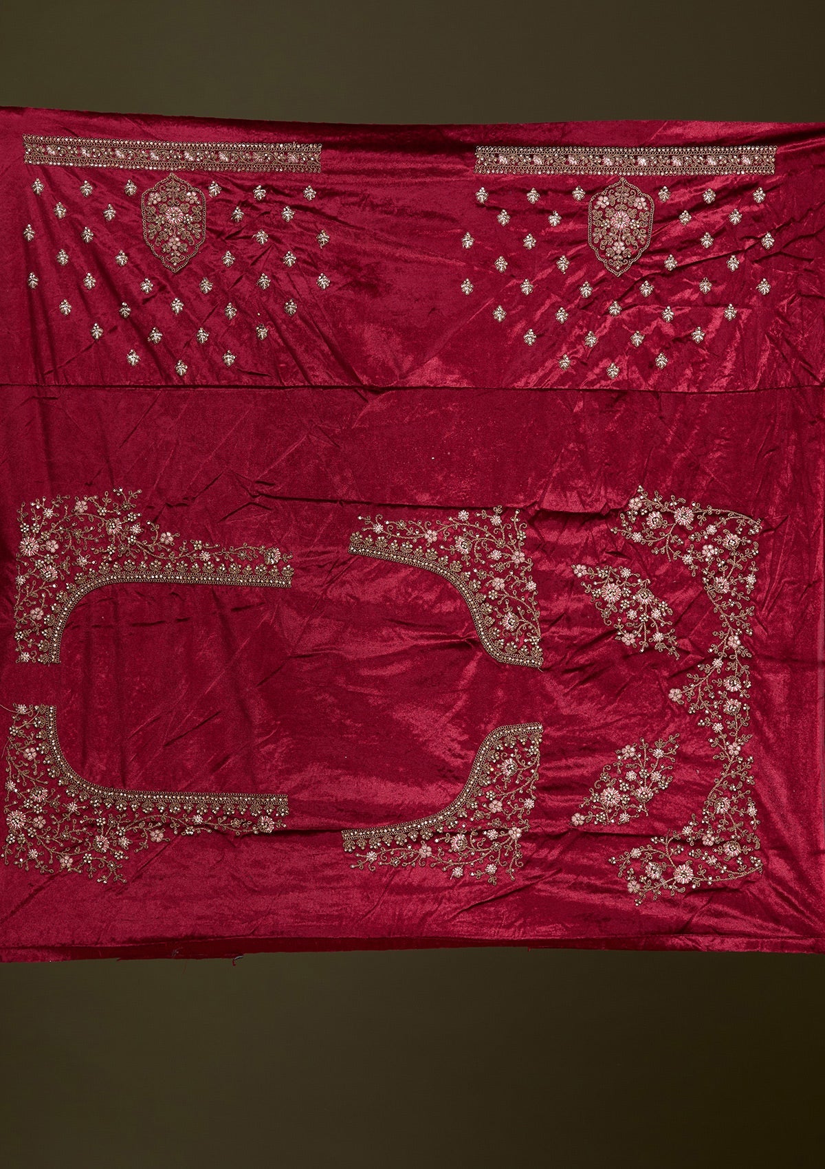 Peacock Blue Cording Velvet Readymade Lehenga-Koskii