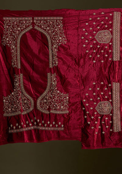 Beige Cording Velvet Readymade Lehenga-Koskii