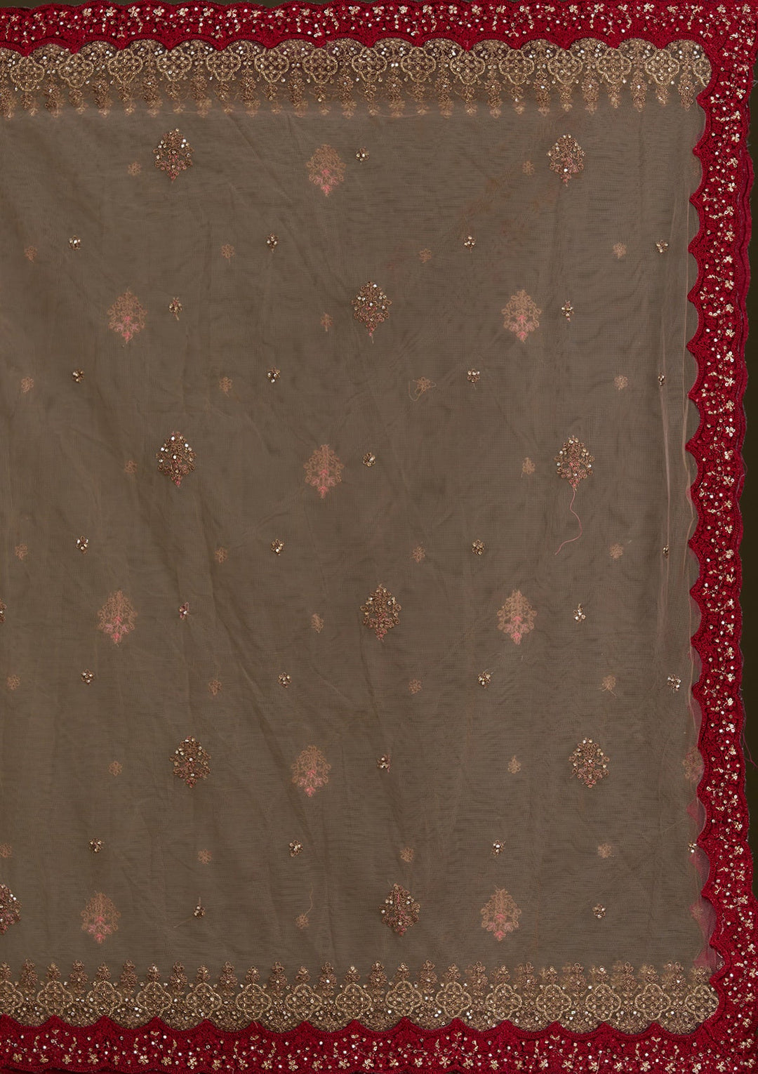 Beige Cording Velvet Readymade Lehenga-Koskii