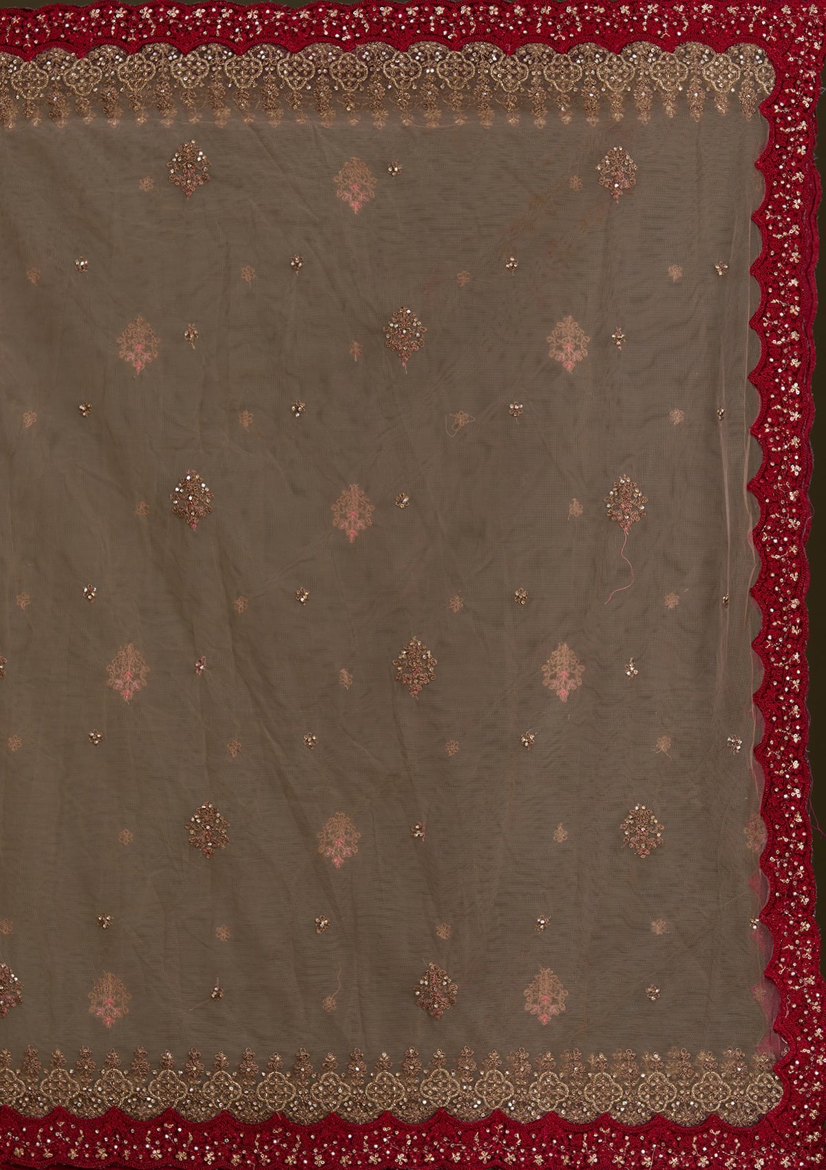 Beige Cording Velvet Readymade Lehenga-Koskii