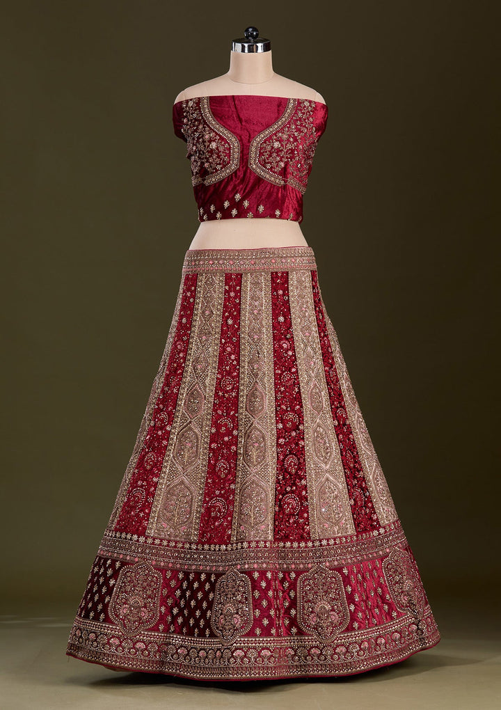 Beige Cording Velvet Readymade Lehenga-Koskii