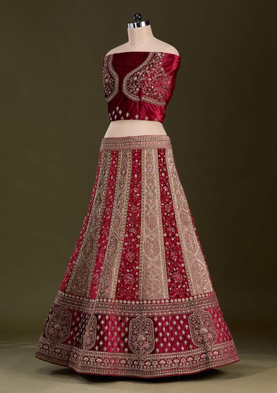Beige Cording Velvet Readymade Lehenga-Koskii