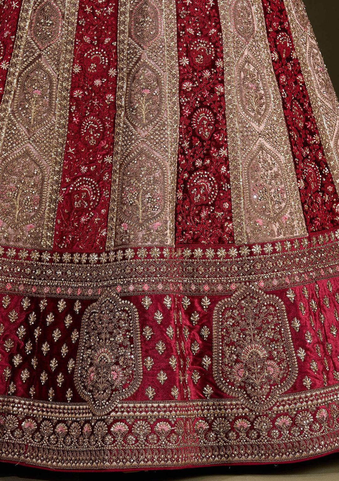 Beige Cording Velvet Readymade Lehenga-Koskii