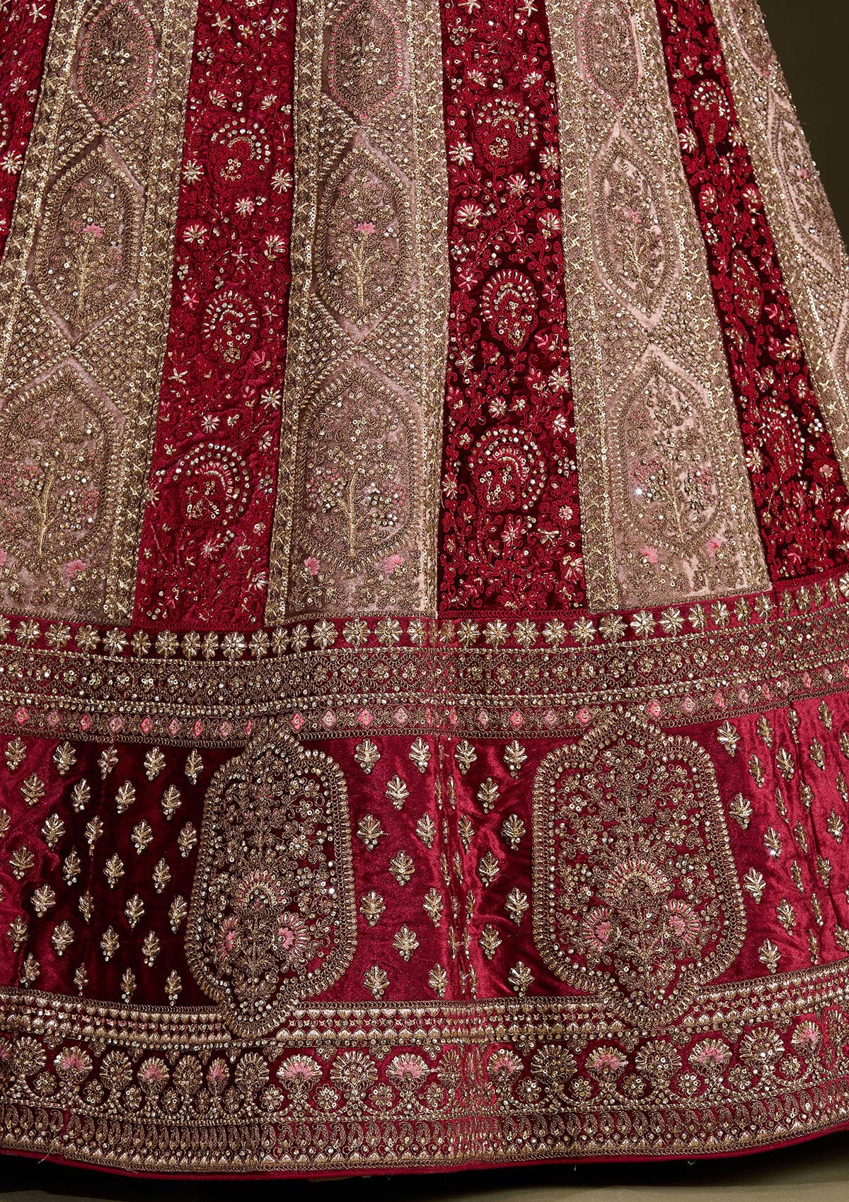 Beige Cording Velvet Readymade Lehenga-Koskii