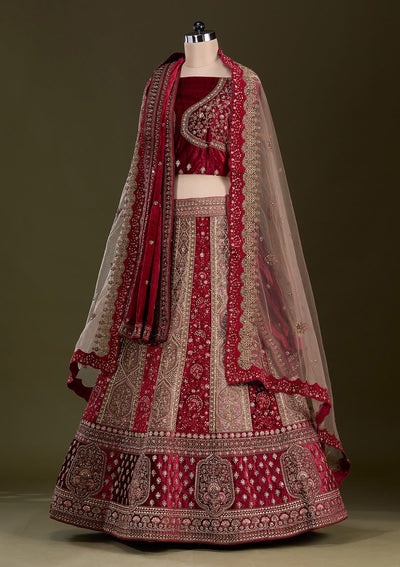 Beige Cording Velvet Readymade Lehenga-Koskii