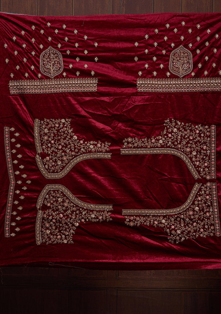 Bottle Green Cording Velvet Readymade Lehenga-Koskii