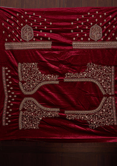 Bottle Green Cording Velvet Readymade Lehenga-Koskii