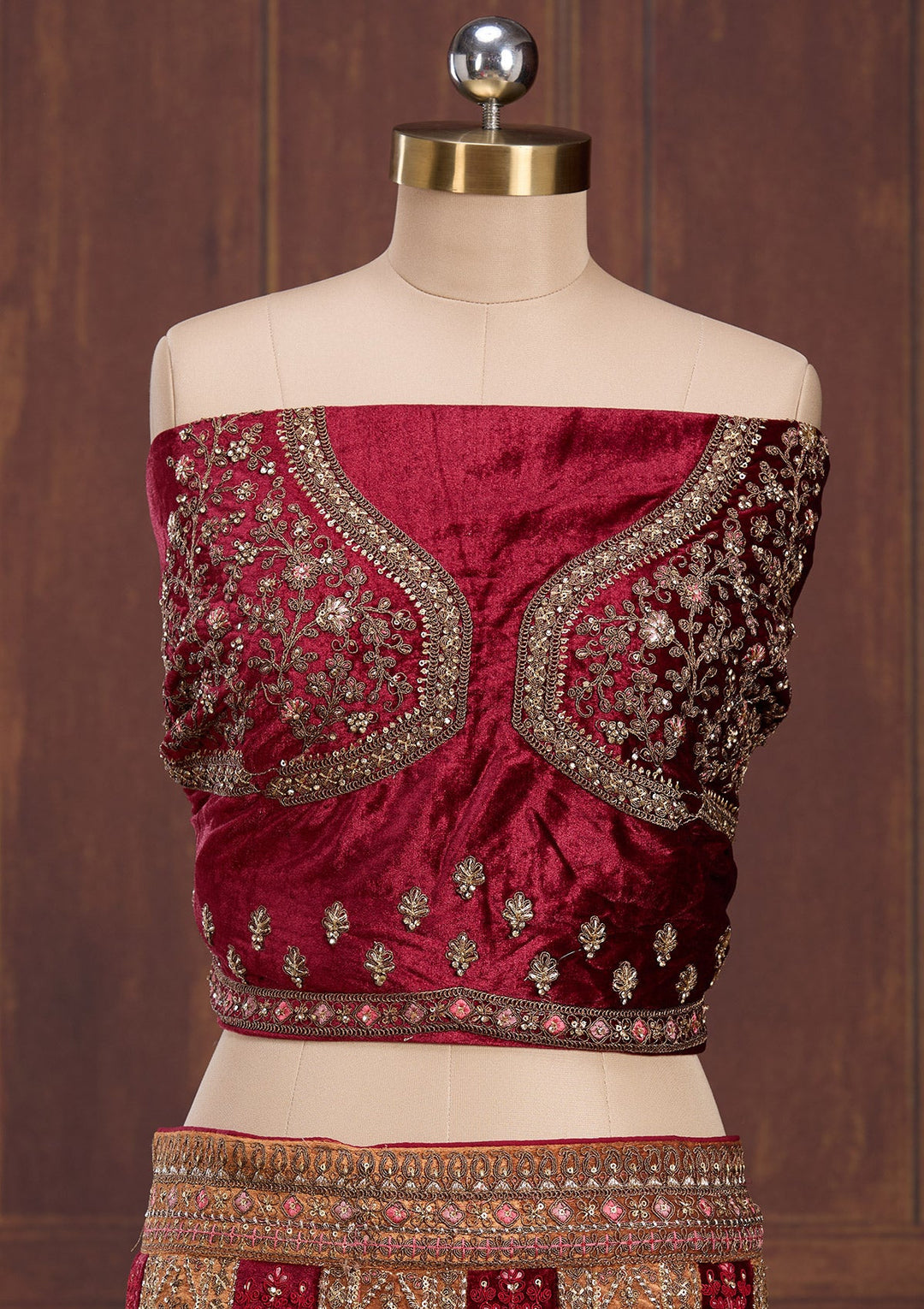 Mustard Cording Velvet Readymade Lehenga-Koskii