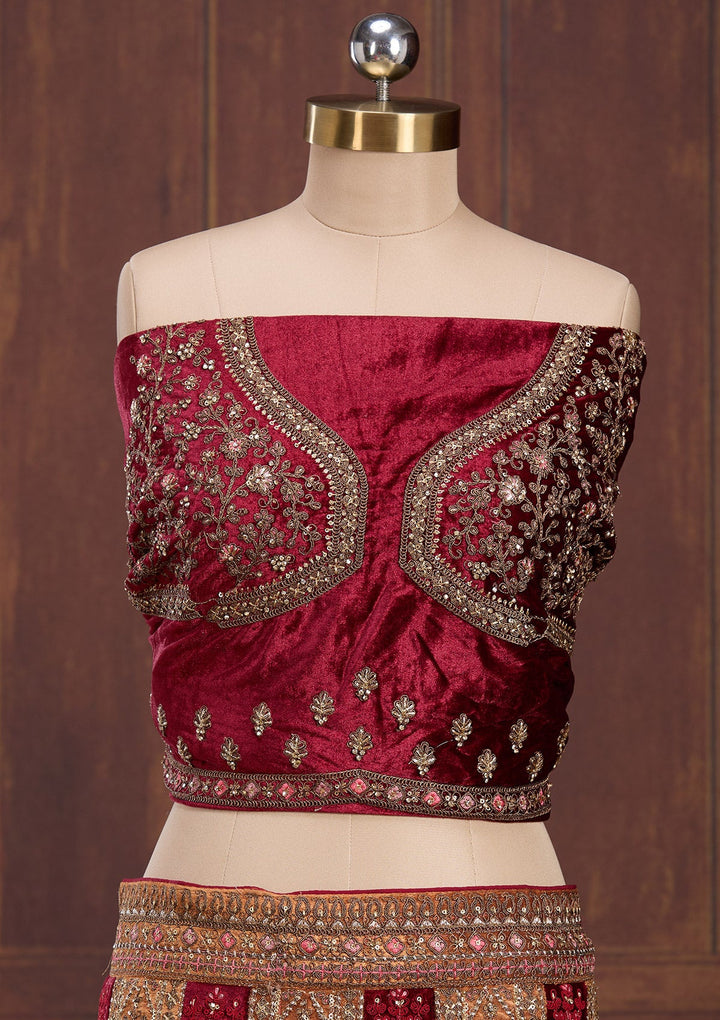 Mustard Cording Velvet Readymade Lehenga-Koskii