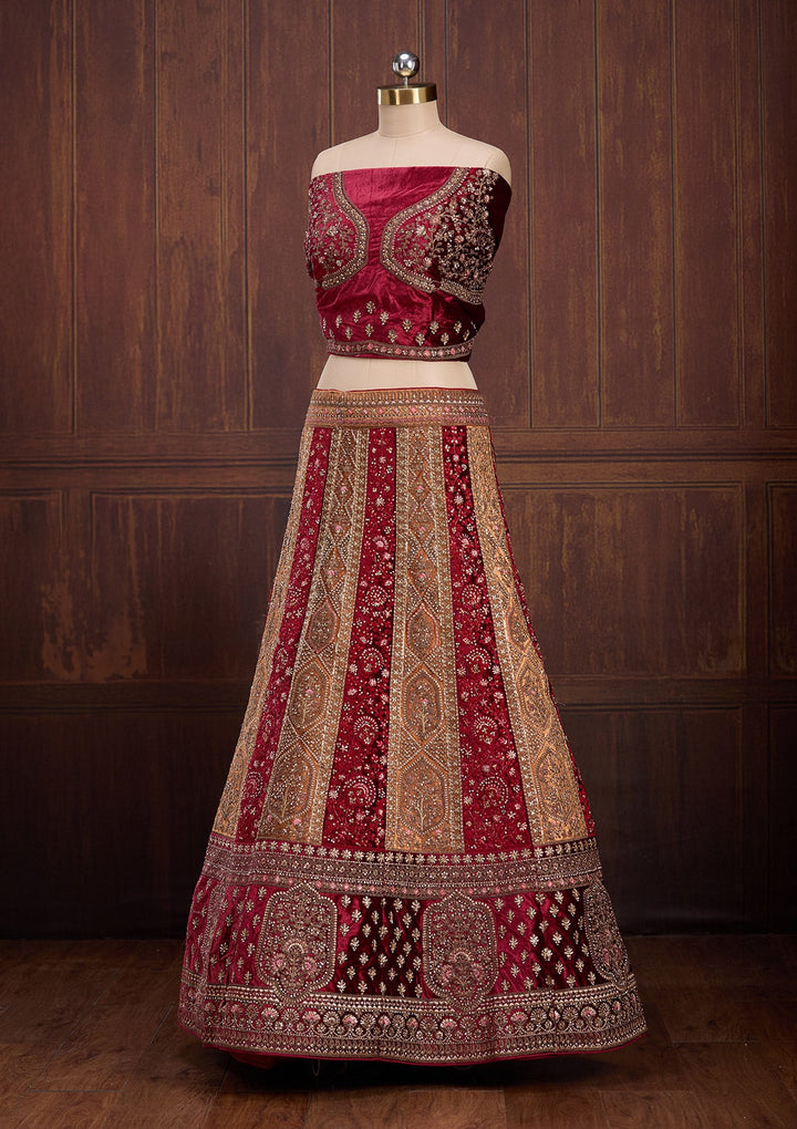 Mustard Cording Velvet Readymade Lehenga-Koskii