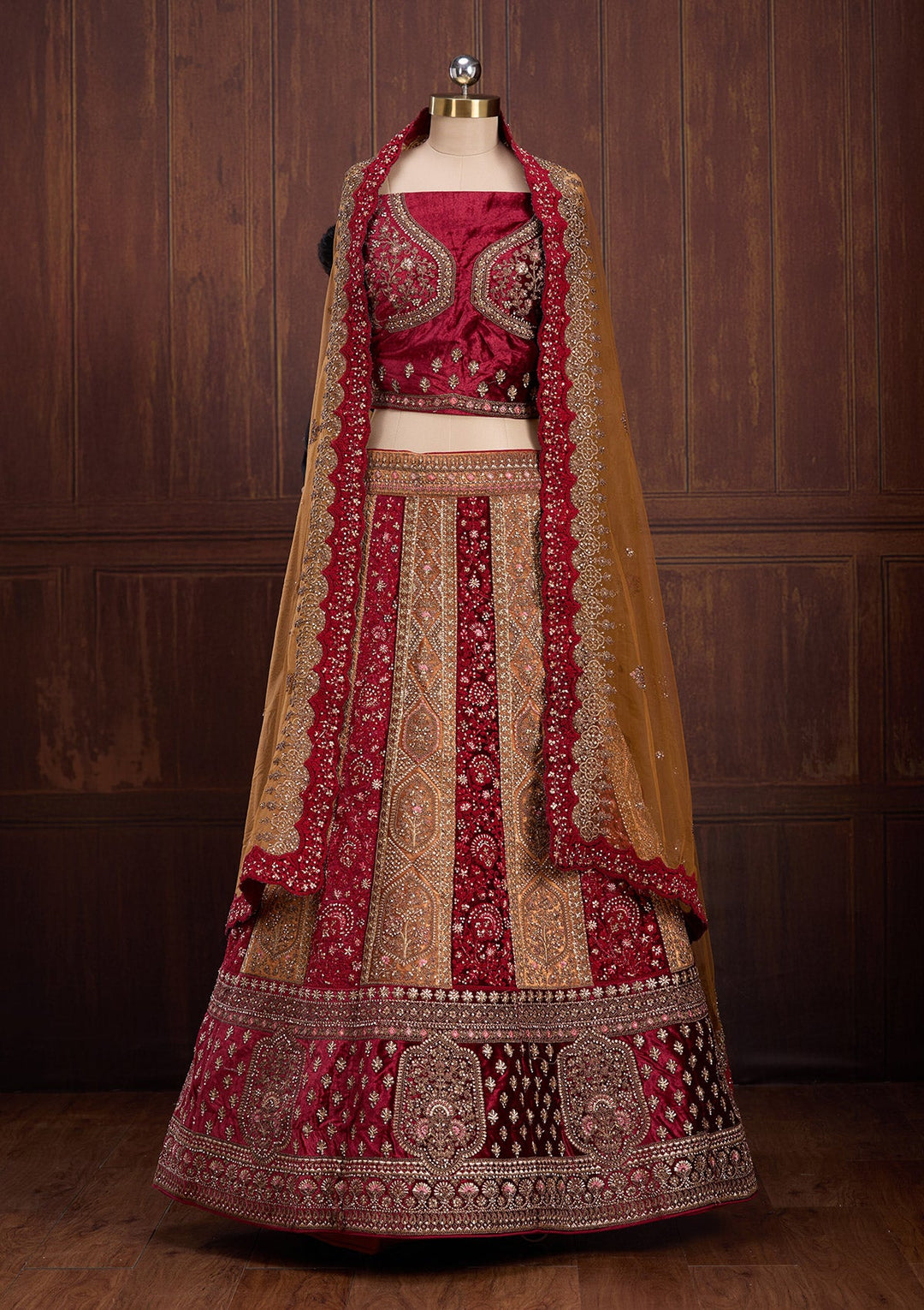 Mustard Cording Velvet Readymade Lehenga-Koskii