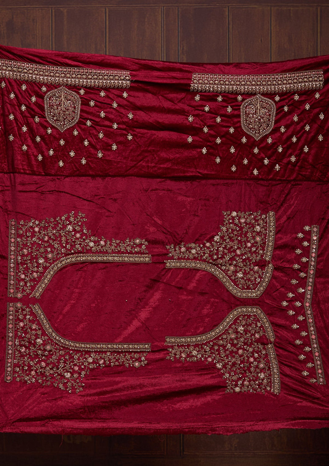 Mustard Cording Velvet Readymade Lehenga-Koskii