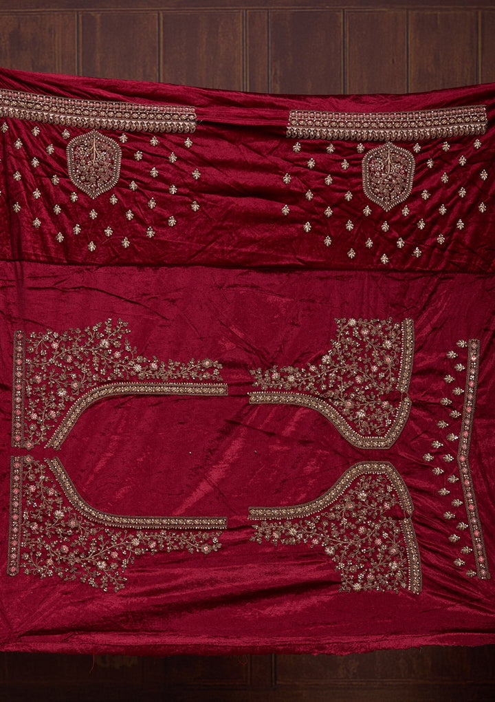 Mustard Cording Velvet Readymade Lehenga-Koskii