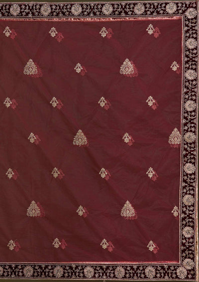 Dark Maroon Cording Velvet Readymade Lehenga-Koskii