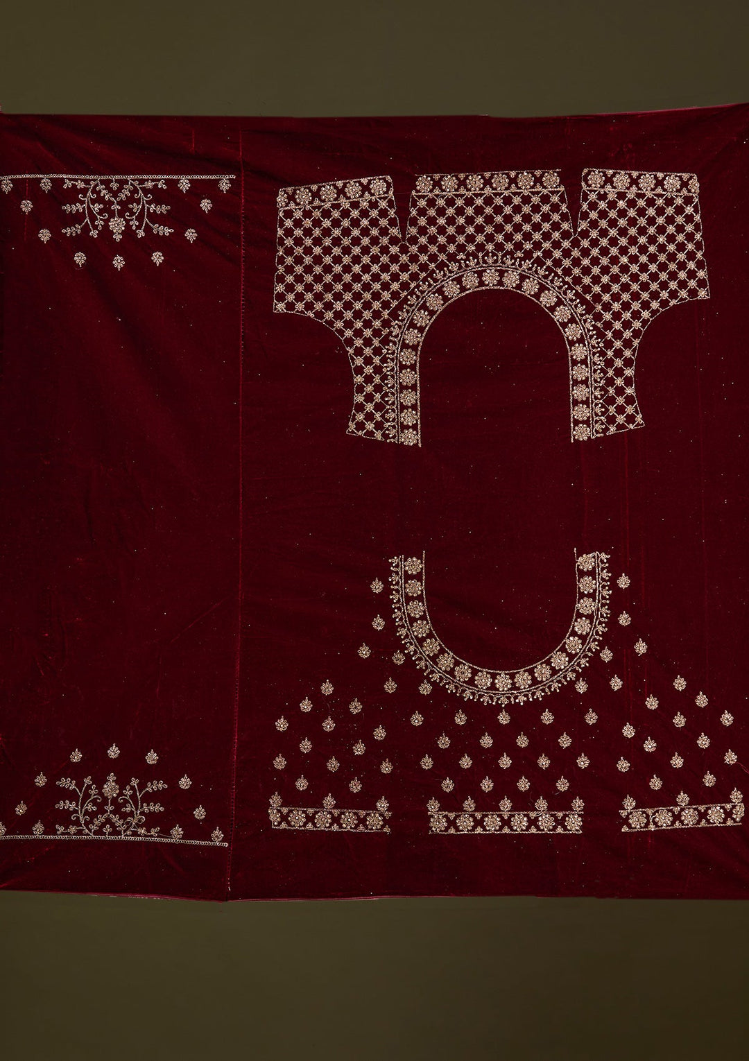 Dark Maroon Cording Velvet Readymade Lehenga-Koskii