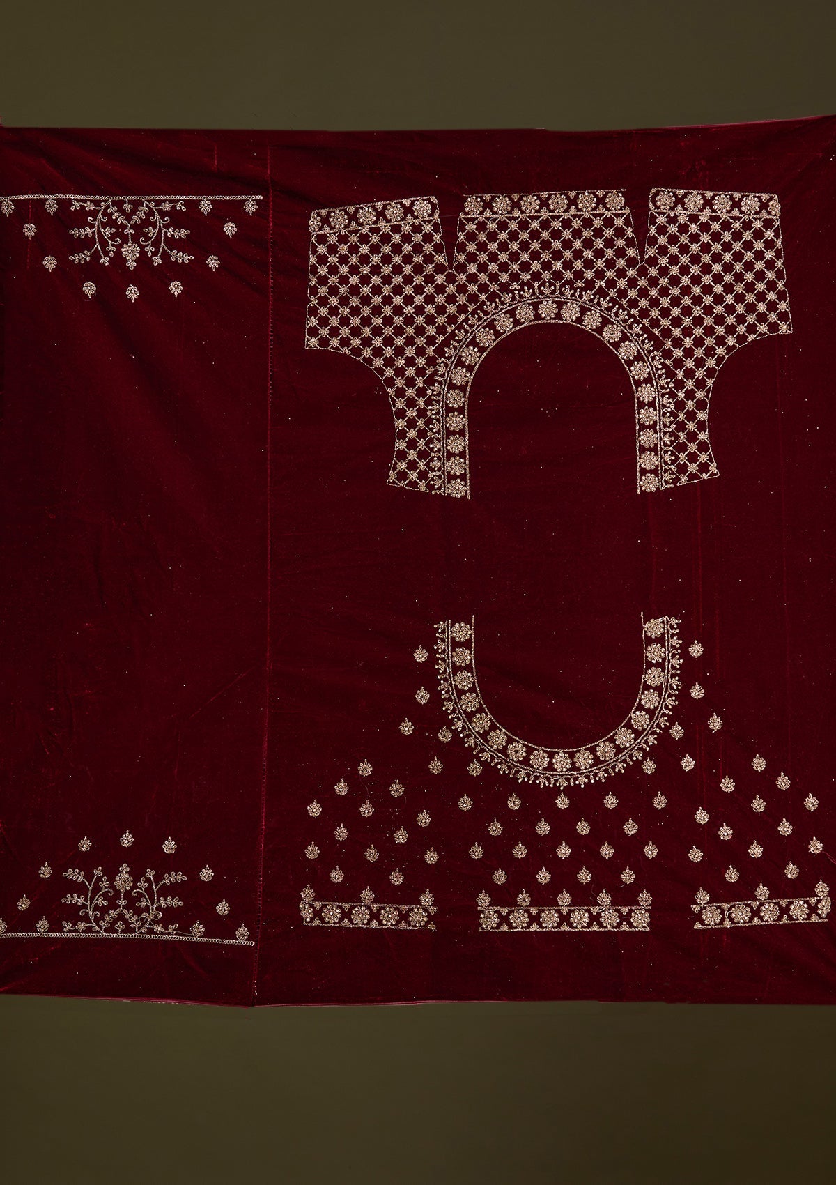 Dark Maroon Cording Velvet Readymade Lehenga-Koskii