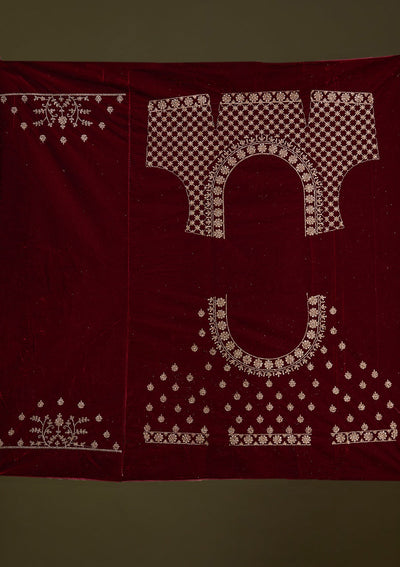 Dark Maroon Cording Velvet Readymade Lehenga-Koskii