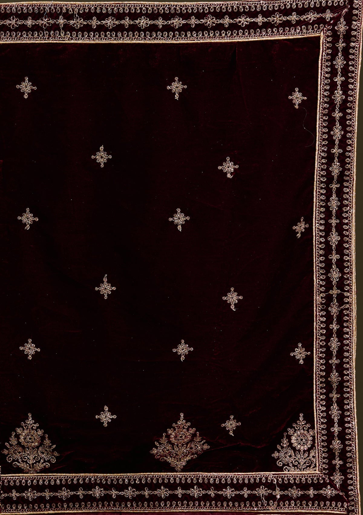 Dark Maroon Cording Velvet Readymade Lehenga-Koskii