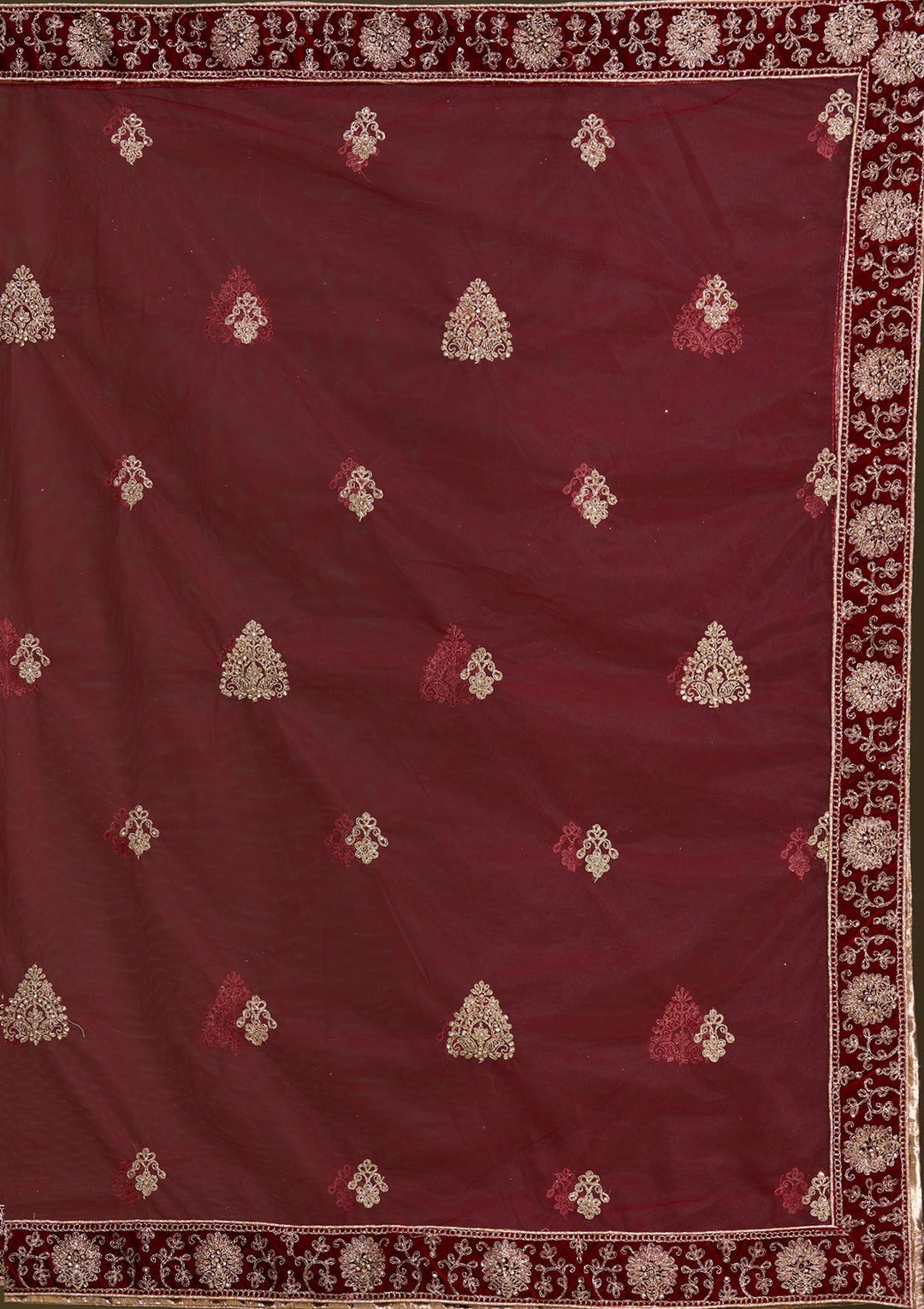 Maroon Cording Velvet Readymade Lehenga-Koskii