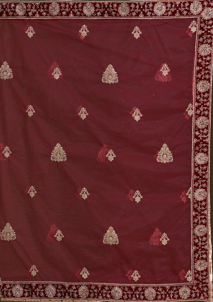 Maroon Cording Velvet Readymade Lehenga-Koskii