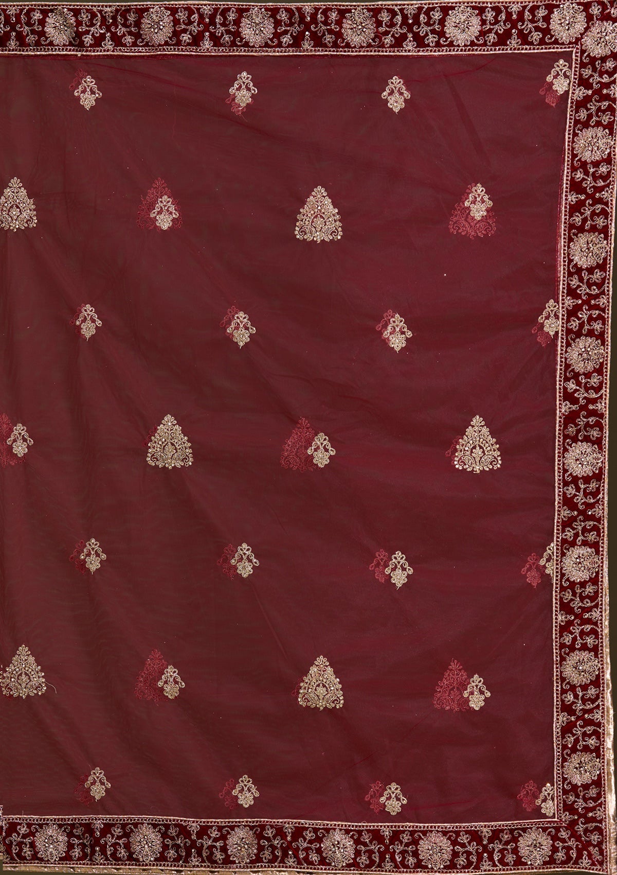 Maroon Cording Velvet Readymade Lehenga-Koskii