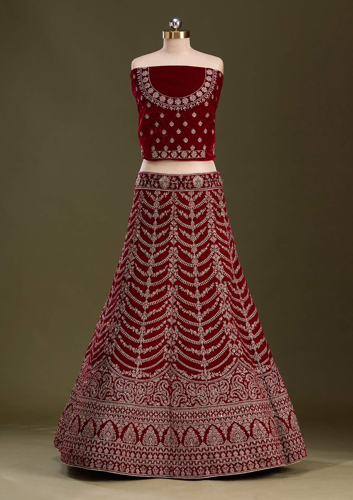Maroon Cording Velvet Readymade Lehenga-Koskii