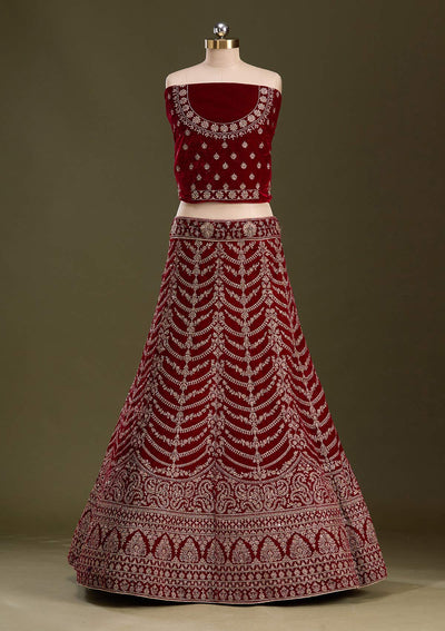 Maroon Cording Velvet Readymade Lehenga-Koskii