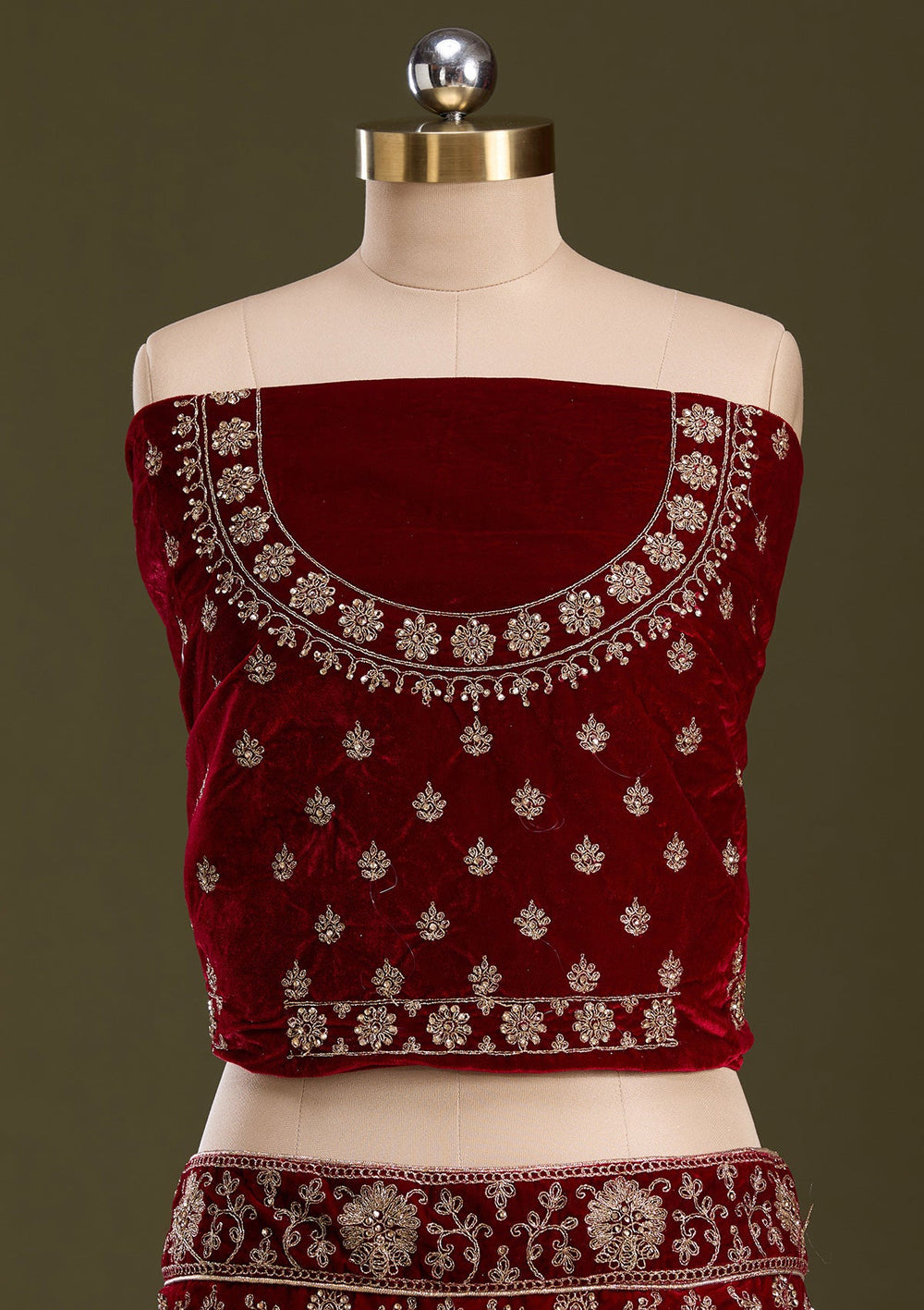 Maroon Cording Velvet Readymade Lehenga-Koskii