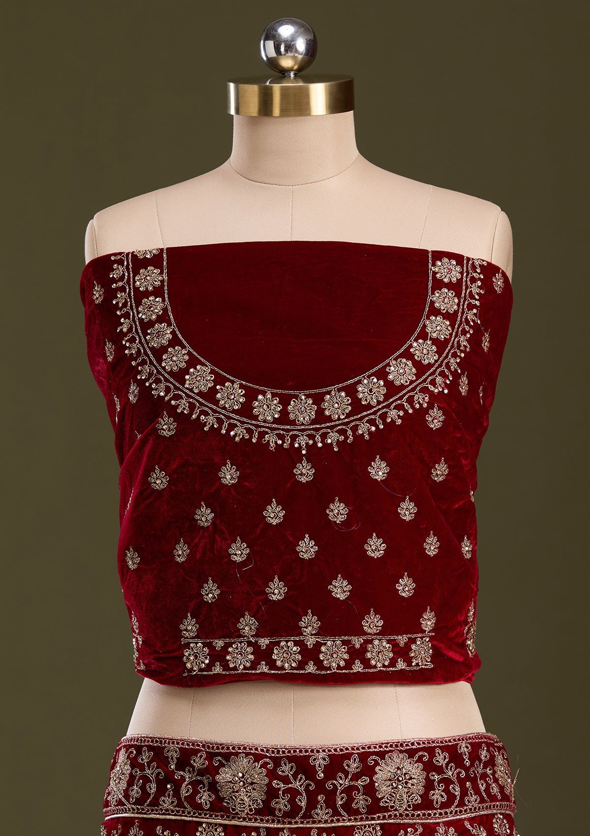Maroon Cording Velvet Readymade Lehenga-Koskii
