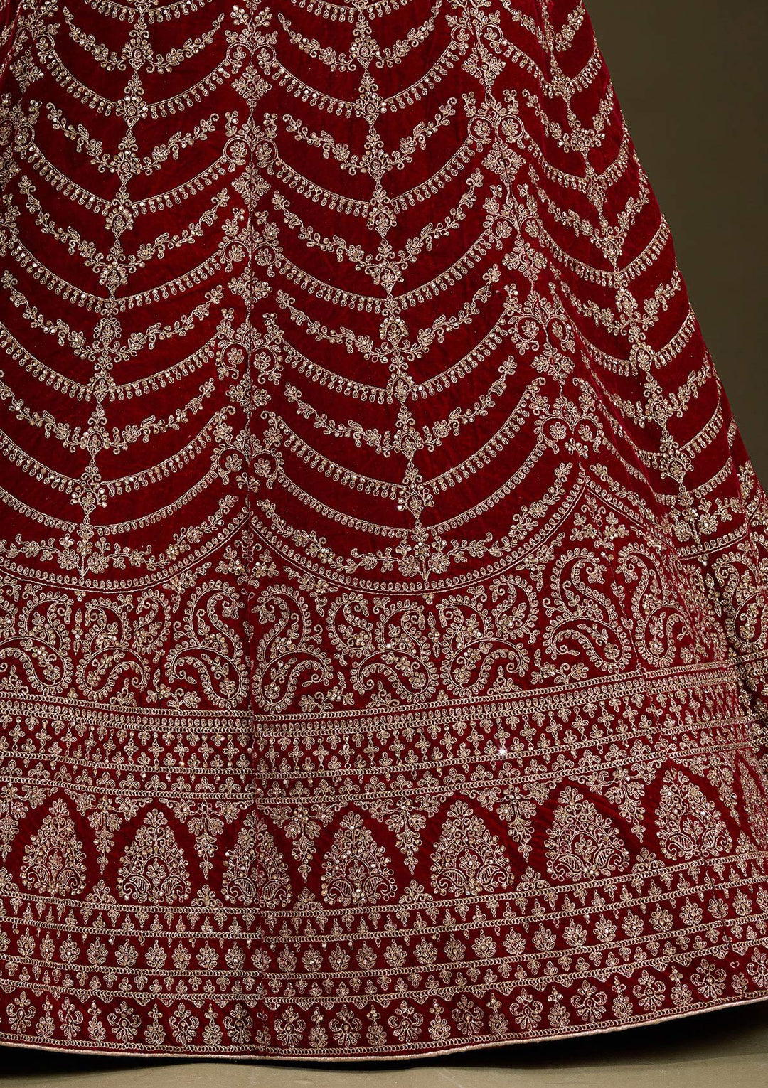 Maroon Cording Velvet Readymade Lehenga-Koskii