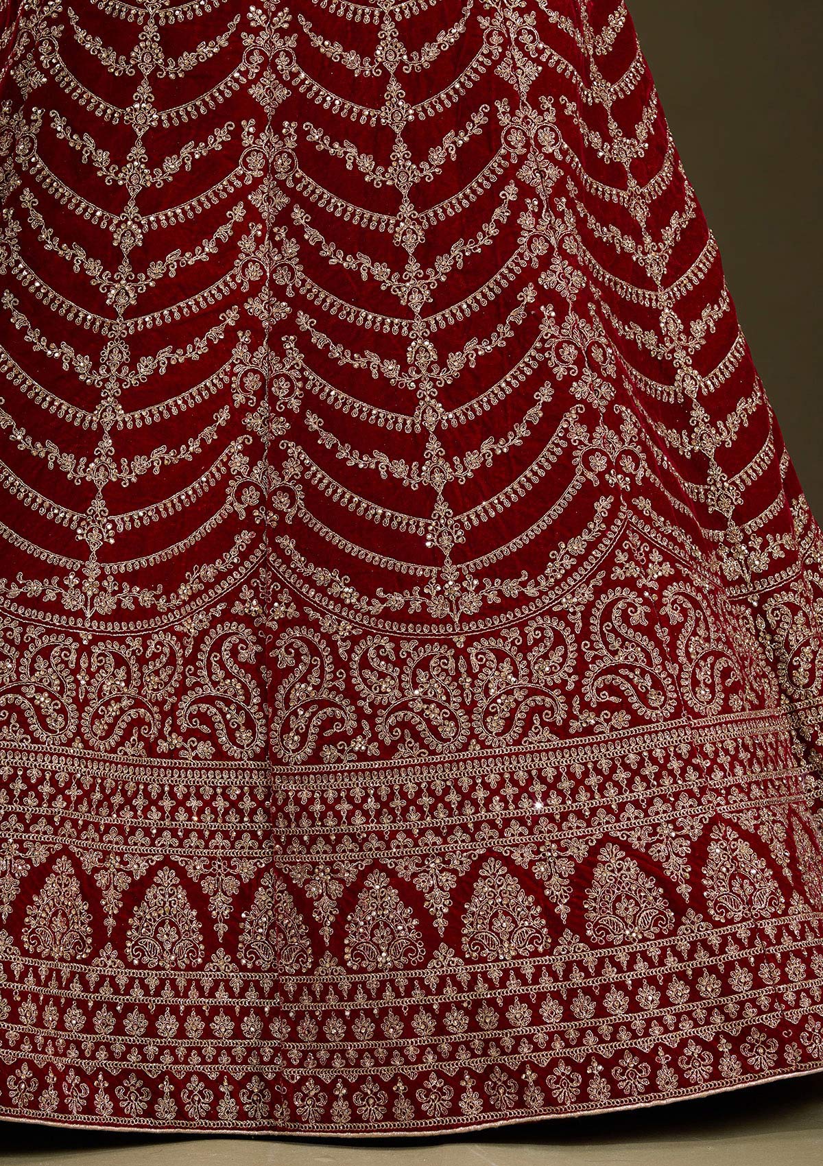 Maroon Cording Velvet Readymade Lehenga-Koskii