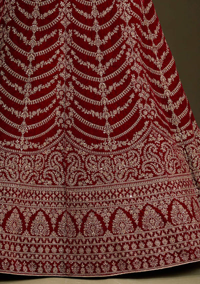Maroon Cording Velvet Readymade Lehenga-Koskii