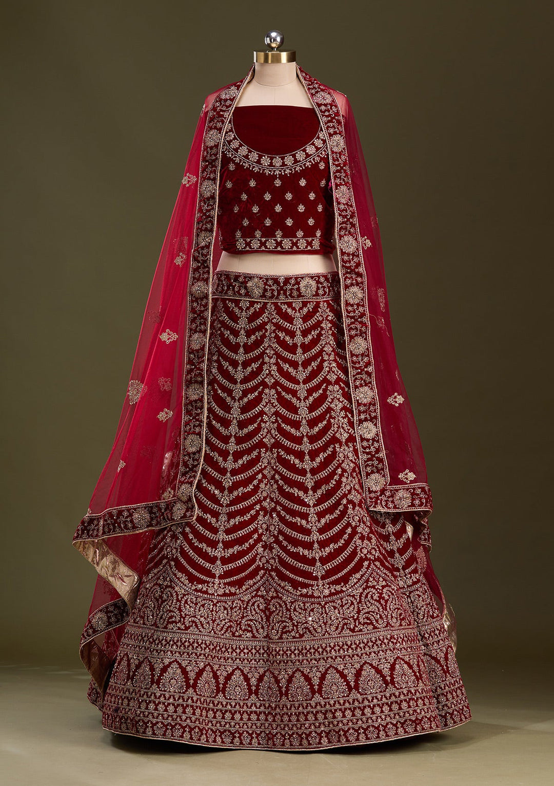 Maroon Cording Velvet Readymade Lehenga-Koskii