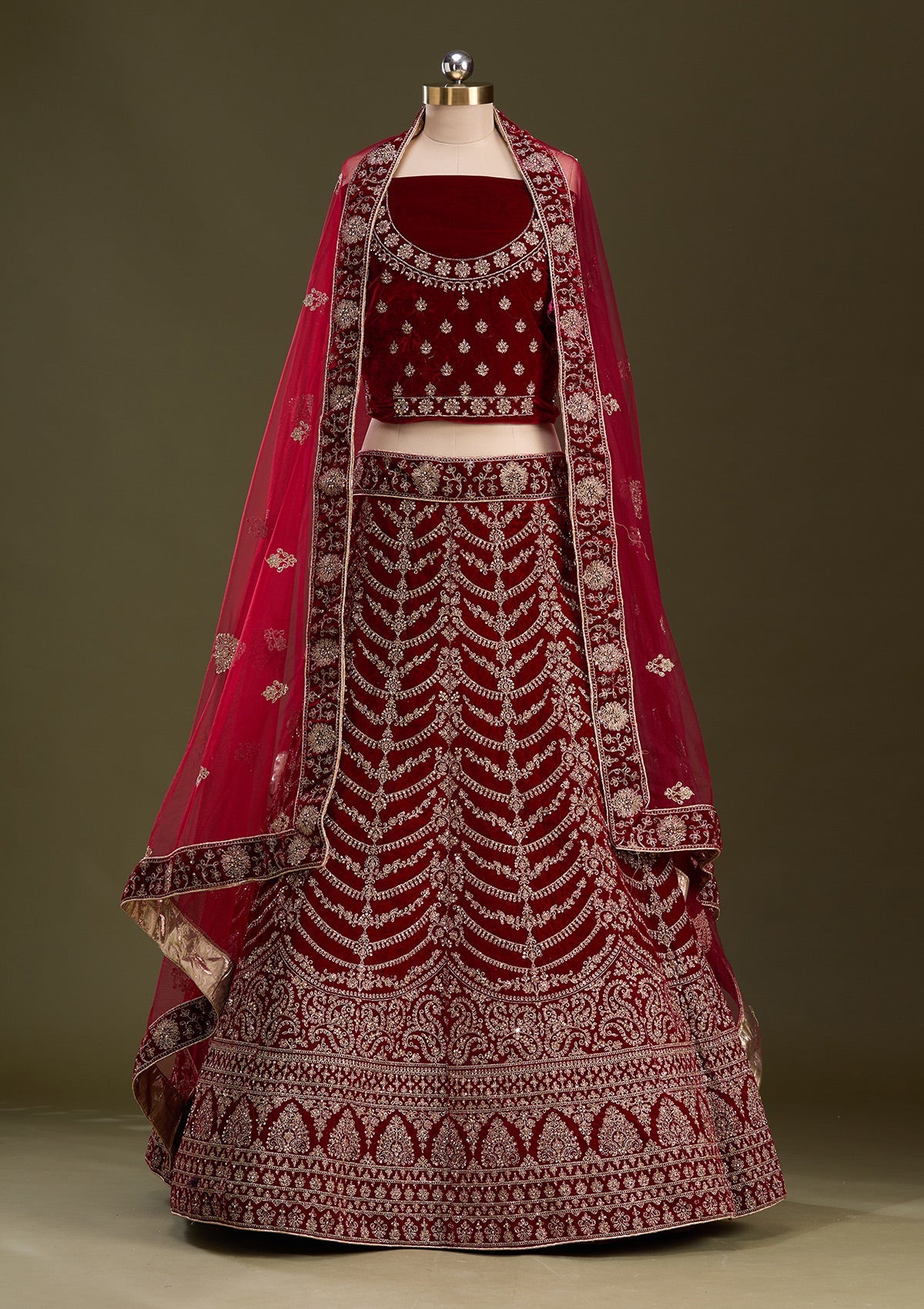 Maroon Cording Velvet Readymade Lehenga-Koskii