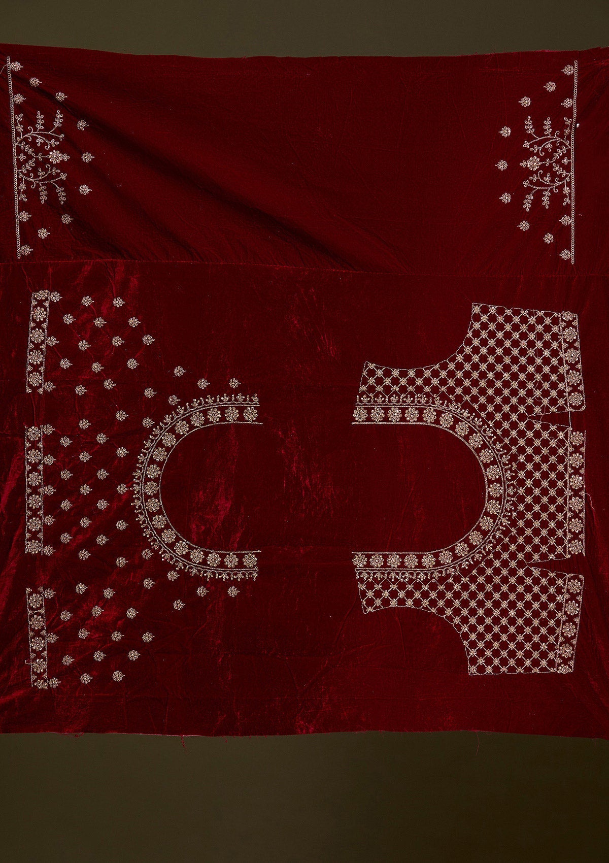 Maroon Cording Velvet Readymade Lehenga-Koskii