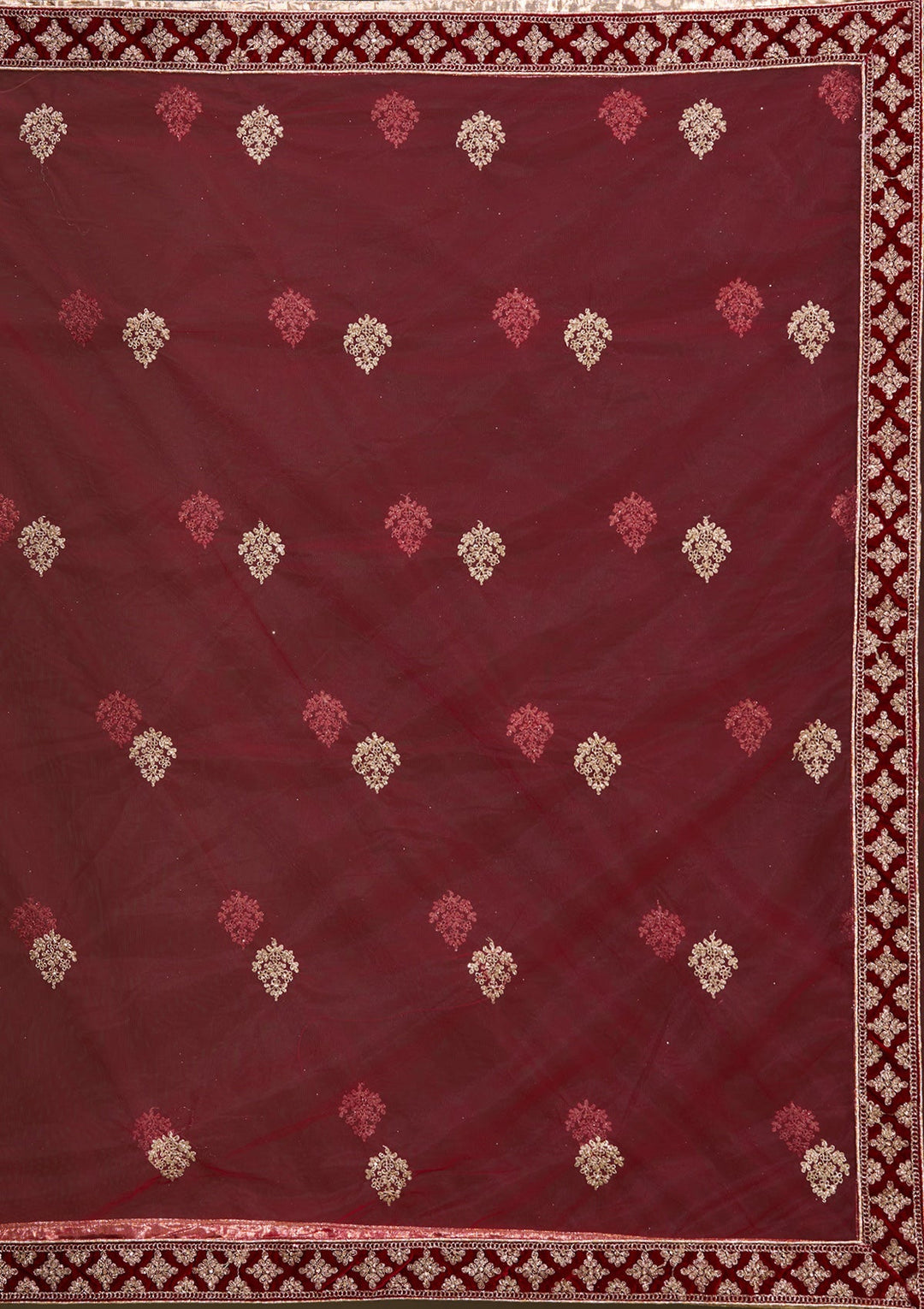 Maroon Cording Velvet Readymade Lehenga-Koskii