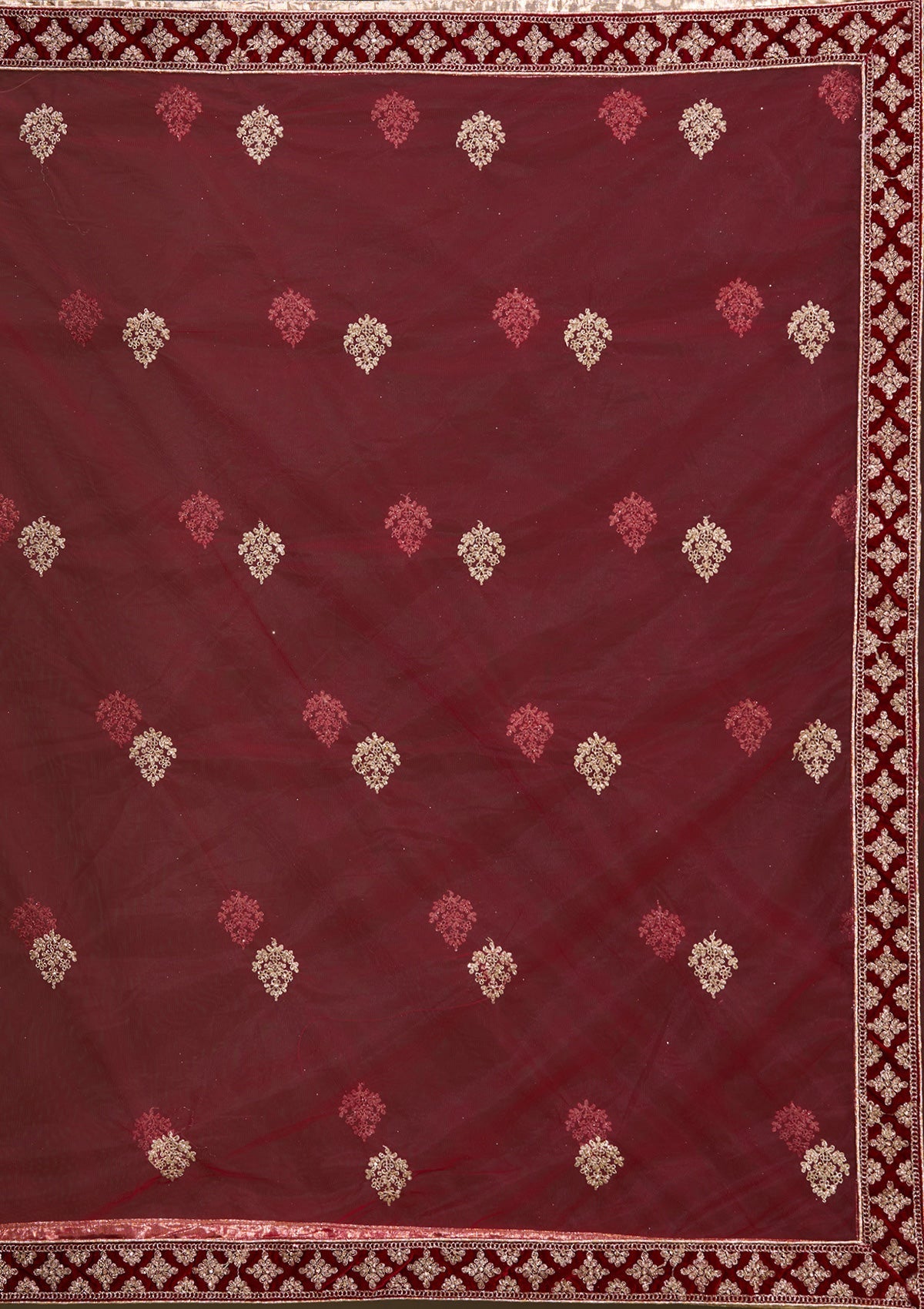 Maroon Cording Velvet Readymade Lehenga-Koskii