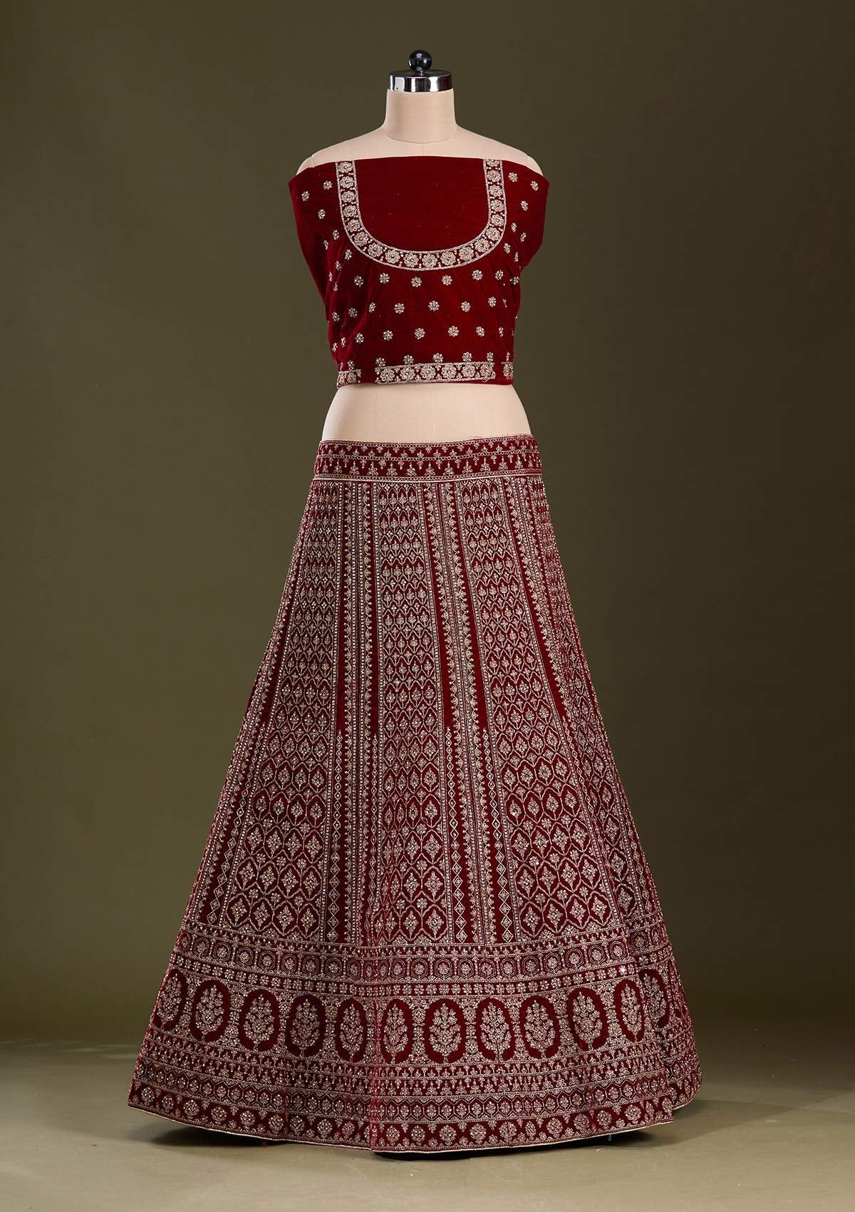 Maroon Cording Velvet Readymade Lehenga-Koskii