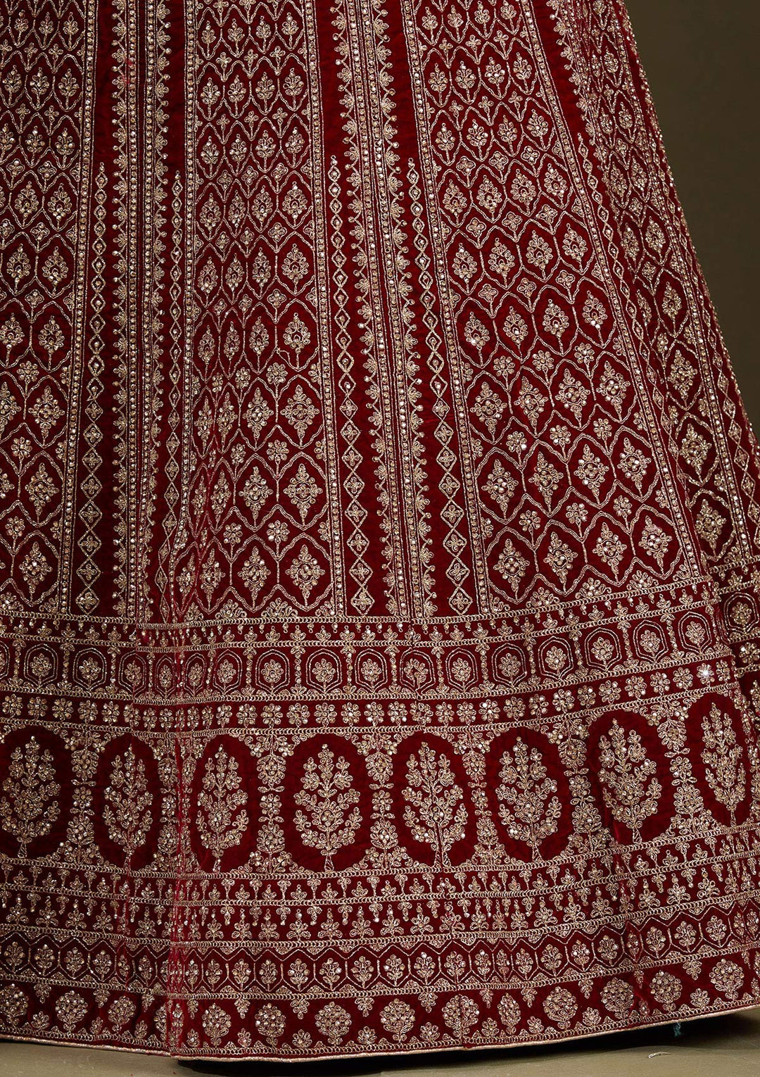 Maroon Cording Velvet Readymade Lehenga-Koskii