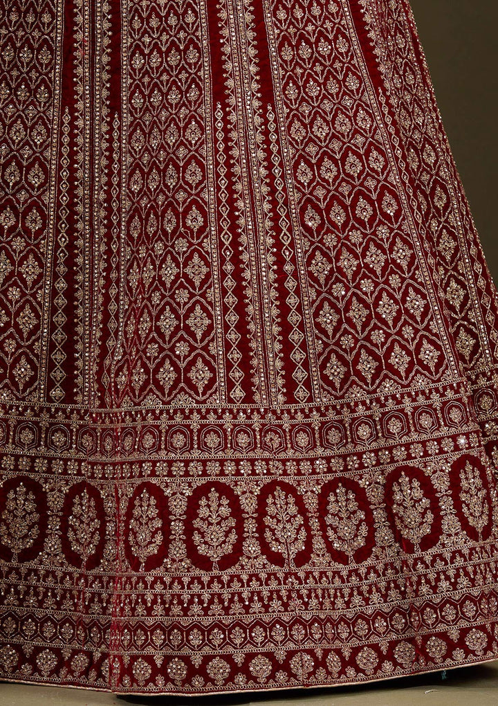 Maroon Cording Velvet Readymade Lehenga-Koskii