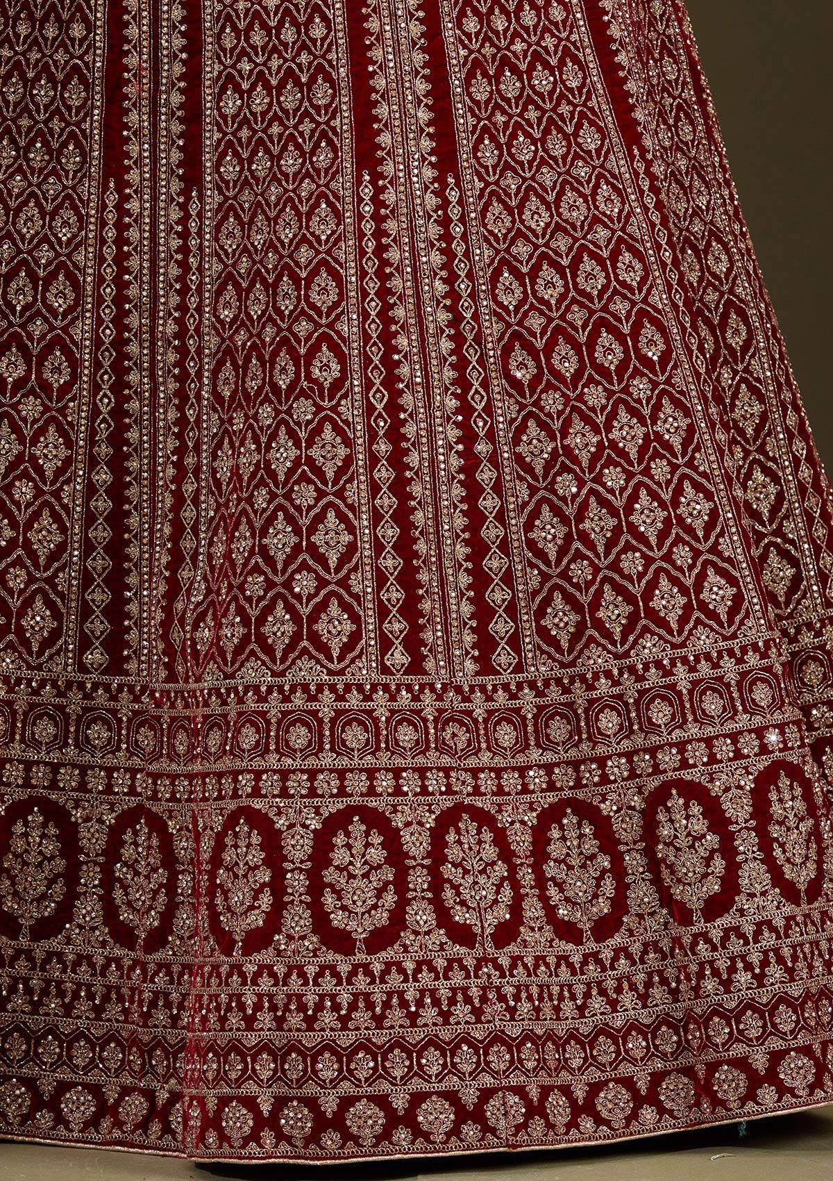 Maroon Cording Velvet Readymade Lehenga-Koskii