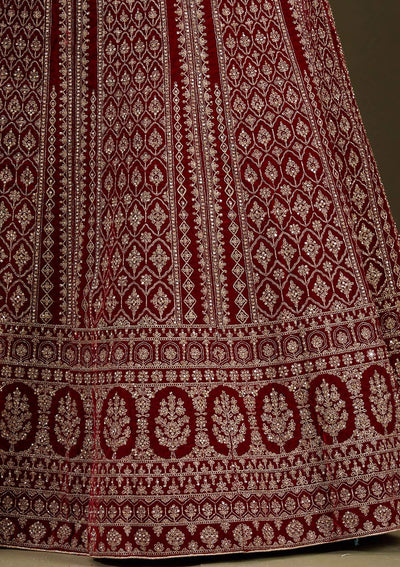 Maroon Cording Velvet Readymade Lehenga-Koskii