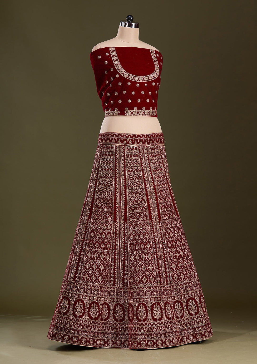 Maroon Cording Velvet Readymade Lehenga-Koskii