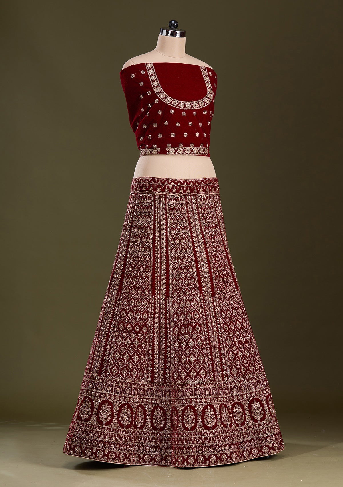 Maroon Cording Velvet Readymade Lehenga-Koskii