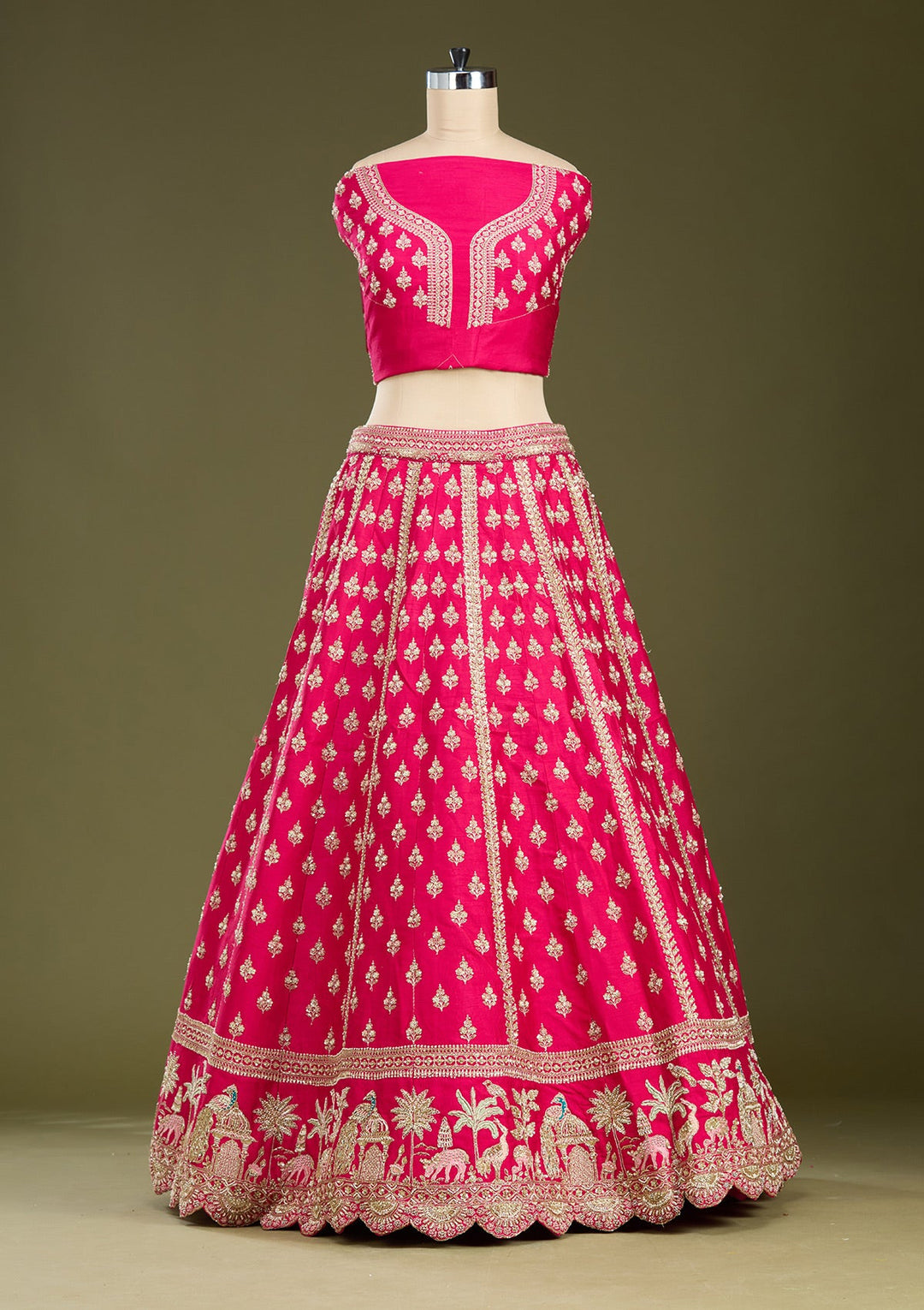 Rani Pink Zardozi (Gold) Raw Silk Readymade Lehenga